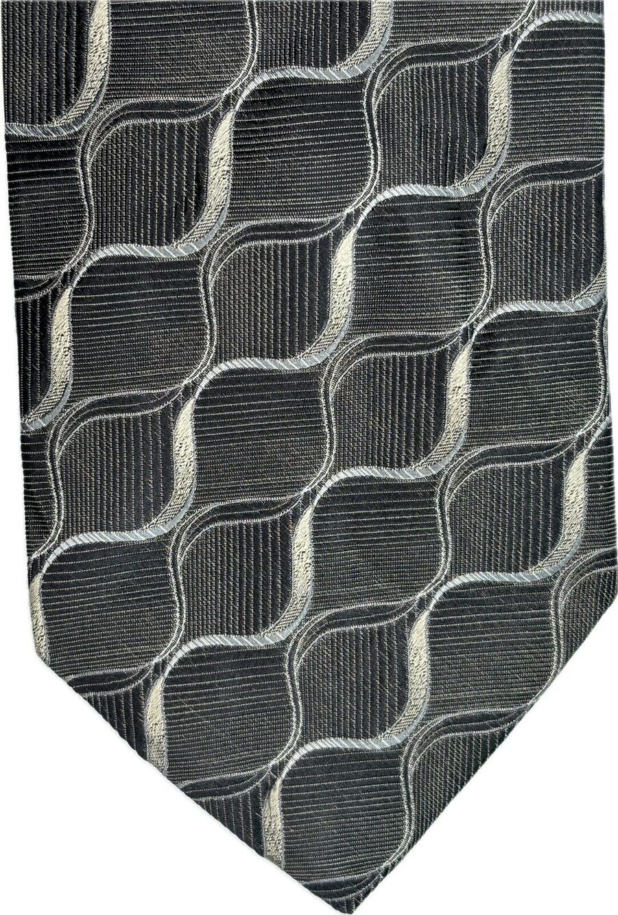Pronto Uomo Silk Tie Brown Gray White Geometric Waves Men Necktie Italy 57"